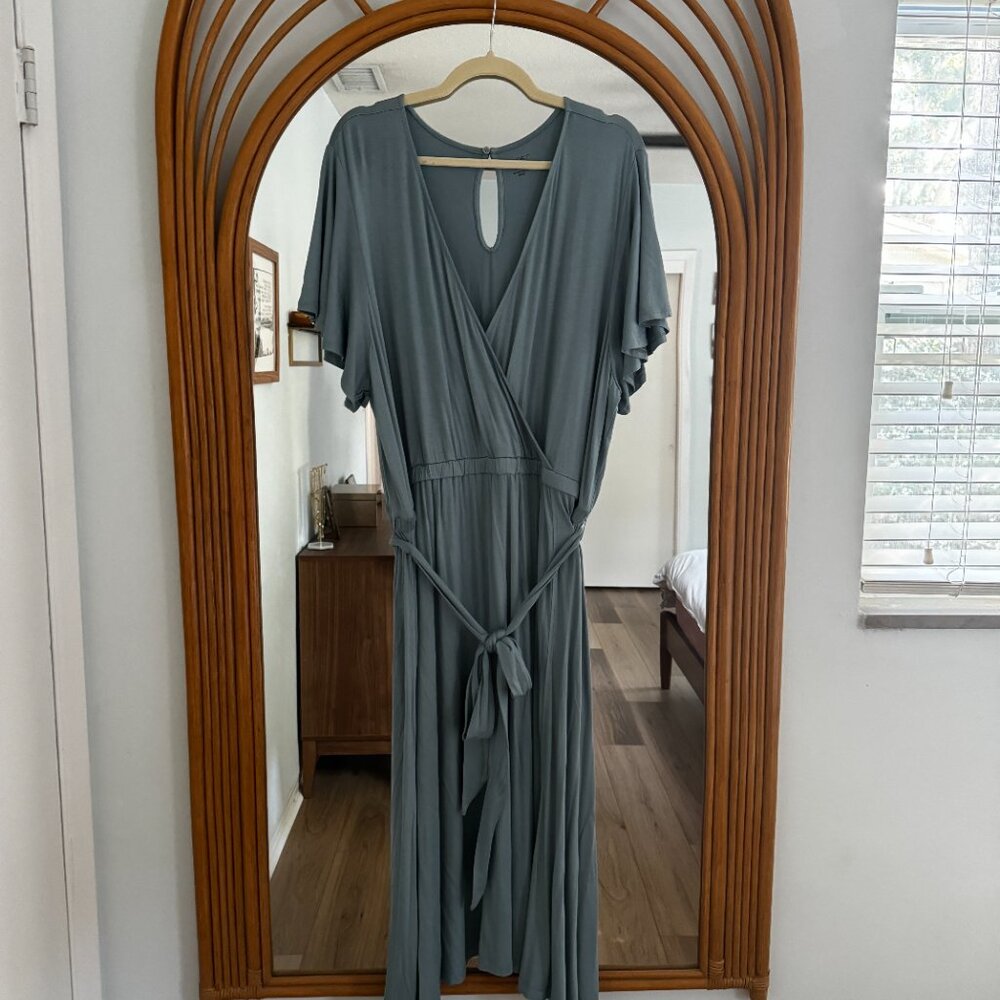 LOFT Flutter Sleeve Midi Beach Dress in Light Blue
